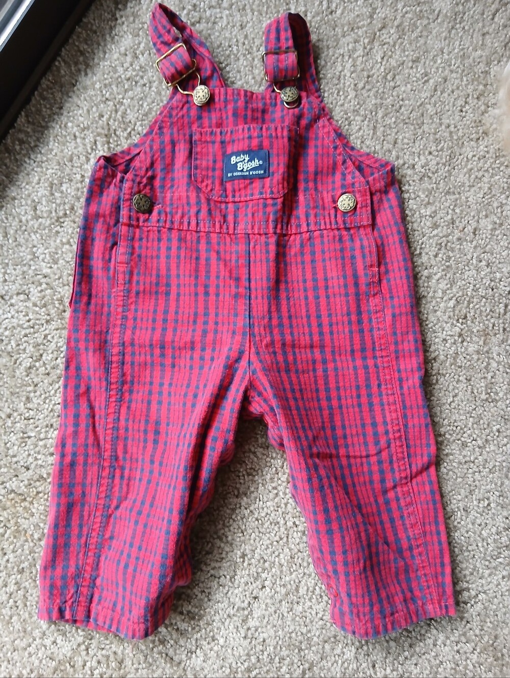 Vintage OshKosh Red Plaid Cotton Overalls Baby Bgosh